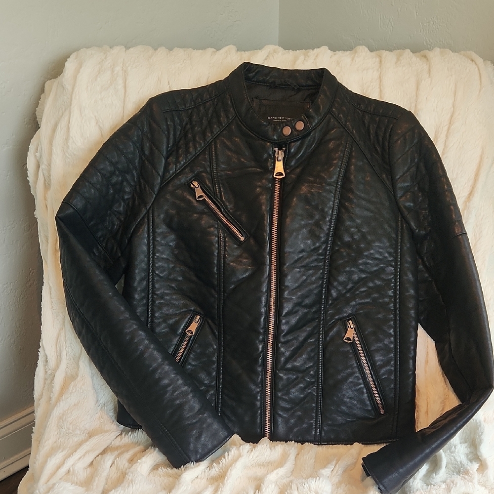 Marc New York Black Leather Jacket with Quilted Design